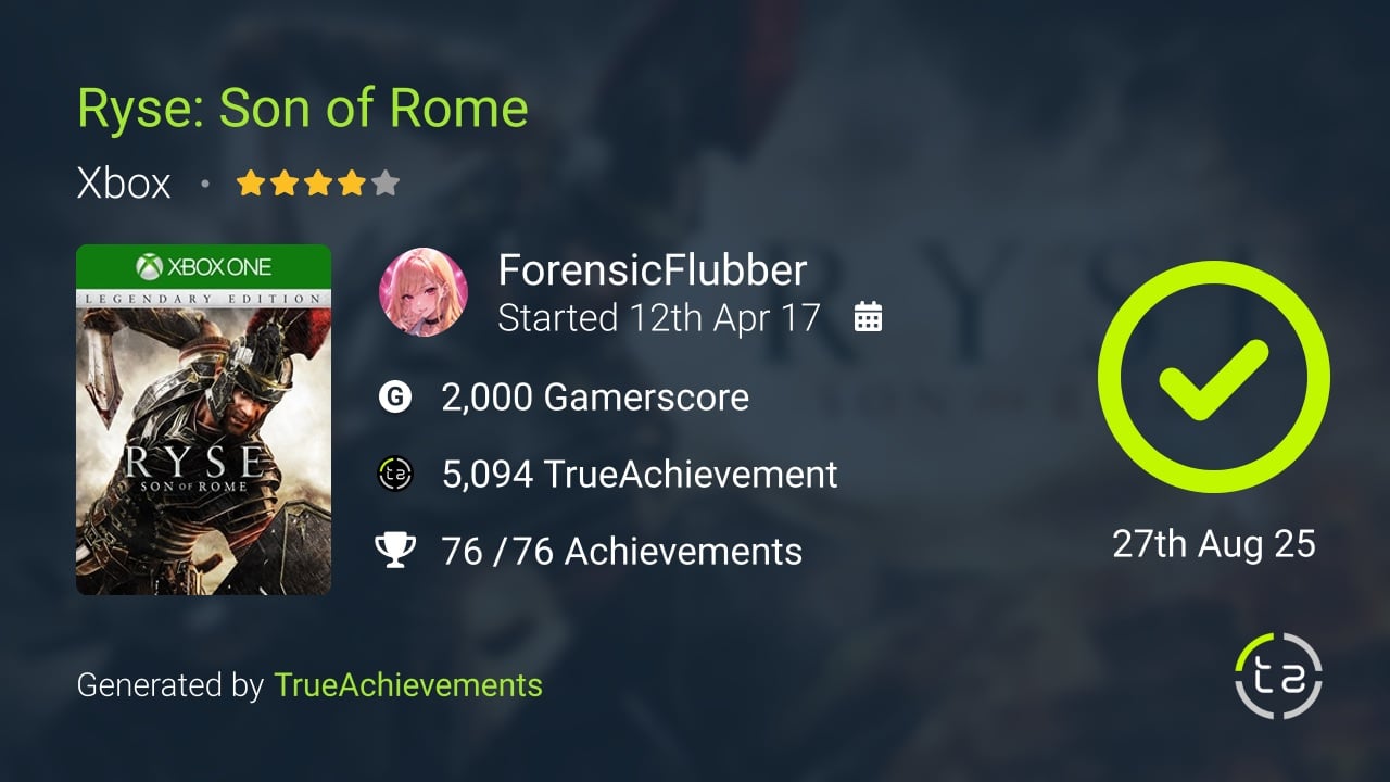 Ryse Son of Rome achievement summary